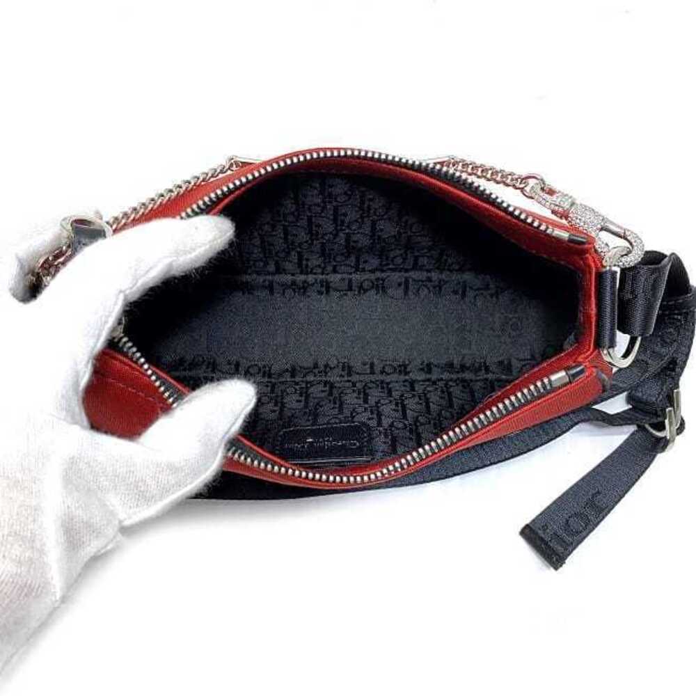 Dior Leather Semi Shoulder Pouch One Hobo Shoulder Red Silver Rhinestone Bag - Picture 6 of 6